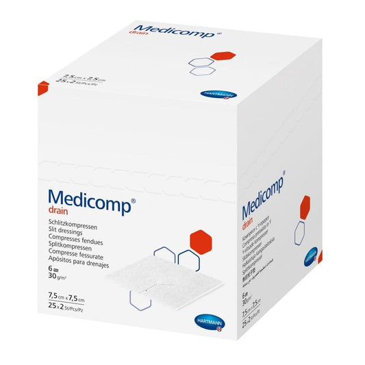 Medicomp drain Schlitzkompresse - sterile Vliesstoffkompresse mit Y-Schnitt für Drainagen - Med-Praxisbedarf