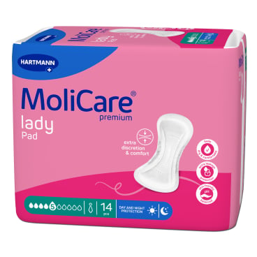 MoliCare lady Pad Einlage in der Hand - zeigt Material und Dicke des Saugkerns - Med-Praxisbedarf