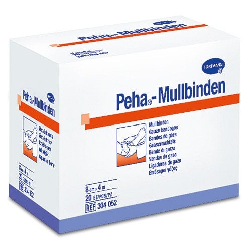 Peha-Mullbinden 4 m Länge - unelastisch, 60% Viskose 40% Baumwolle, gewebte Kanten - Med-Praxisbedarf