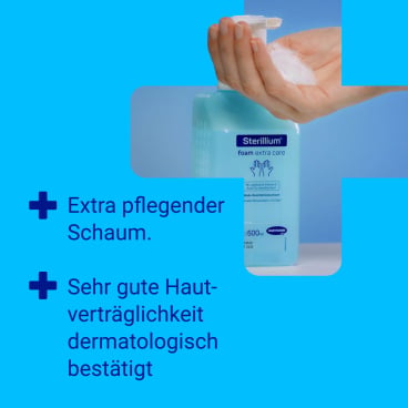 Anwendung von Sterillium foam extra care Desinfektionsschaum - Händehygiene mit Schaum - Med-Praxisbedarf