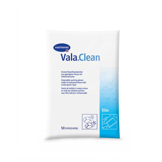 Vala Clean film Einweg-Waschhandschuhe - plastifizierte, flüssigkeitsabweisende Innenseite - Med-Praxisbedarf