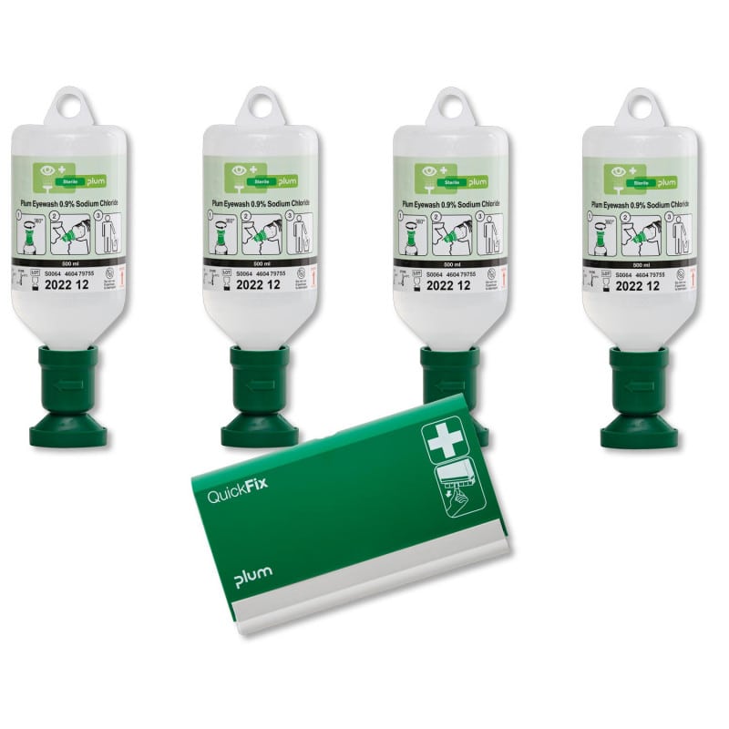 Plum Augenspüllösung Aktions-Pack - 4 Flaschen Lösung mit einer Augenspülflasche für Einrichtungen - Med-Praxisbedarf
