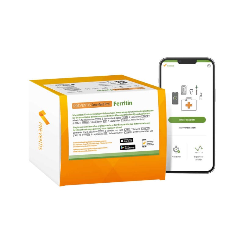 Preventis SmarTest Pro Ferritin Schnelltest - Lateral Flow Test mit Smartphone-App zur Ferritin-Bestimmung - Med-Praxisbedarf