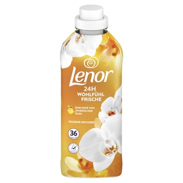 Detail Lenor Goldene Orchidee - Nahaufnahme des Etiketts und des Verschlusses - Med-Praxisbedarf