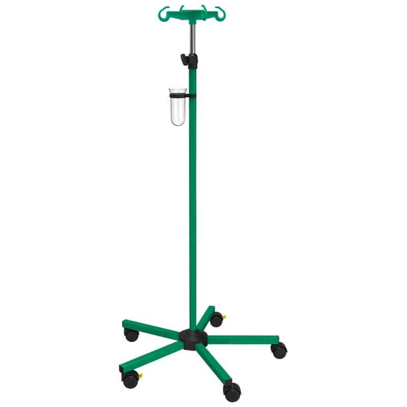 Farbiger Infusionsständer - stufenlos höhenverstellbar von 1,35 bis 2,15 Meter mit patentierter Dichtkappe - Med-Praxisbedarf