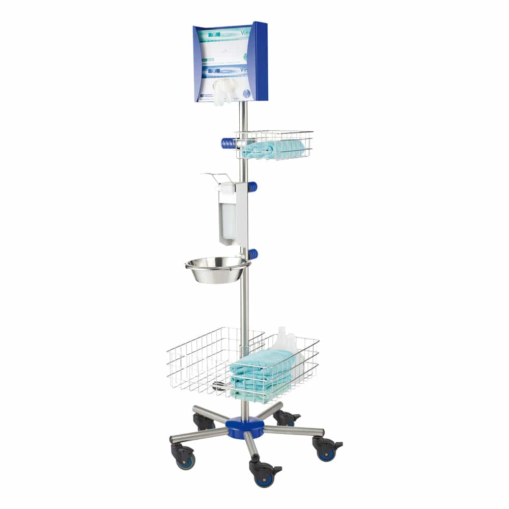 Mobiles Hygienecenter - Mehrere Ablagefächer für Hygieneprodukte wie Einwegkittel - Med-Praxisbedarf