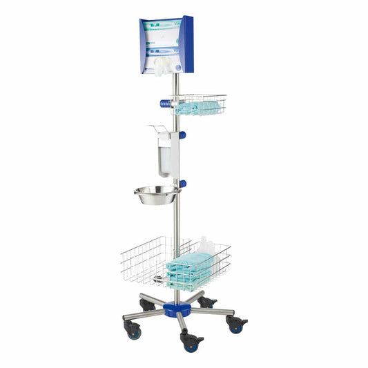 Mobiles Hygienecenter - Mehrere Ablagefächer für Hygieneprodukte wie Einwegkittel - Med-Praxisbedarf