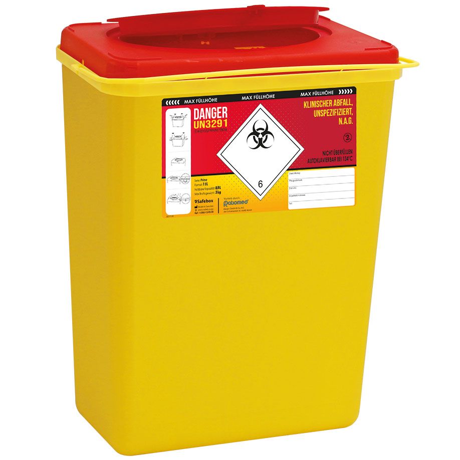Safe-Box Kanülenabwurf - gelber Deckel und weißer Behälter für die sichere Entsorgung - Med-Praxisbedarf