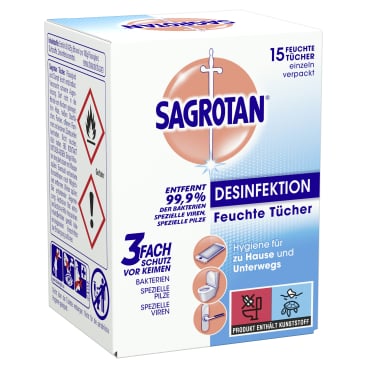 SAGROTAN Feuchte Desinfektionstücher einzeln verpackt - für Flächen und Gegenstände - Med-Praxisbedarf