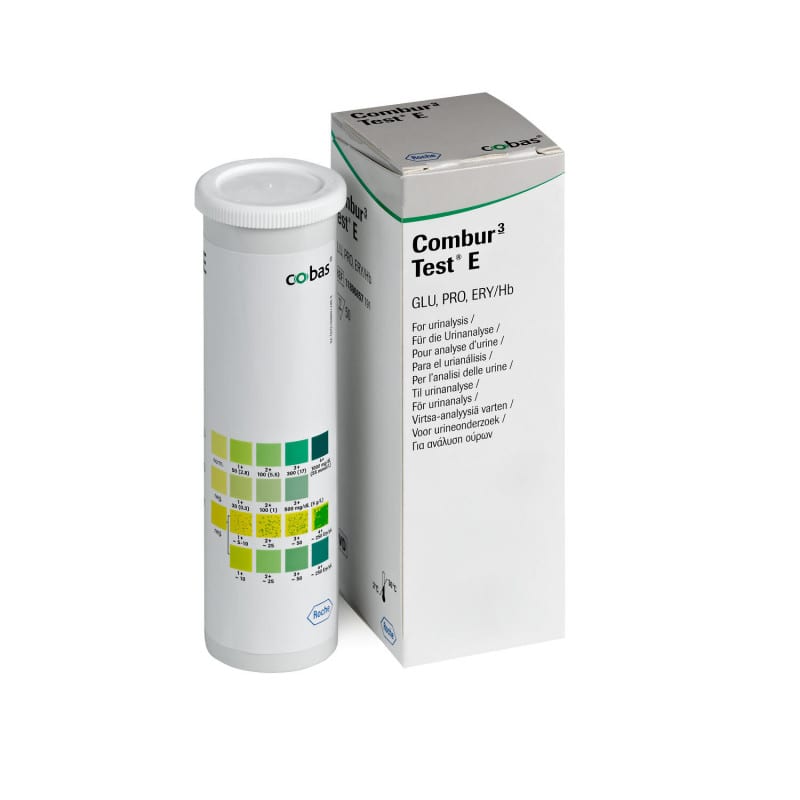 Combur 3 Test E Urinteststreifen - 50 Stück für Glucose, Eiweiß und Blut - Med-Praxisbedarf