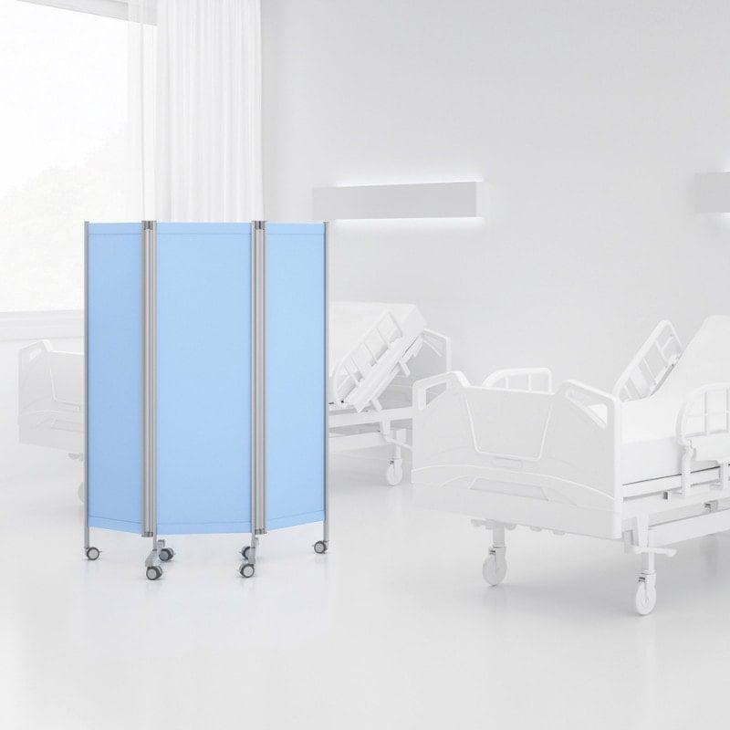 Leichtparavent Butterfly mit teilweise geöffnetem Flügel - flexible Positionierung möglich - Med-Praxisbedarf