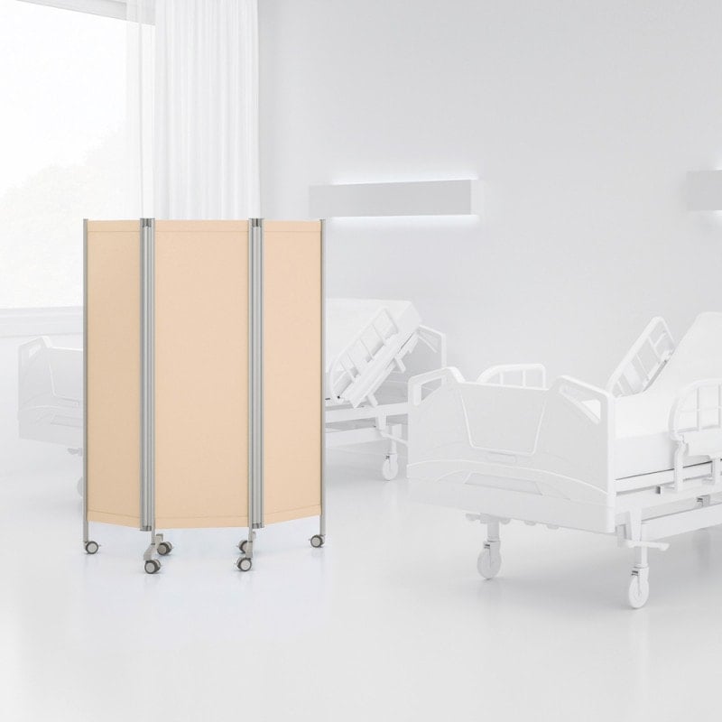 Leichtparavent Butterfly zusammengeklappt - platzsparende Lagerung des medizinischen Raumteilers - Med-Praxisbedarf