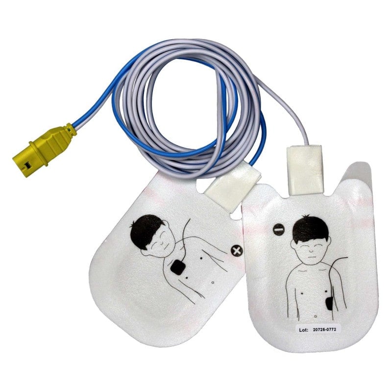 Schiller Defibrillations-Elektroden geöffnet - sterile Verpackung mit klarer Anleitung - Med-Praxisbedarf