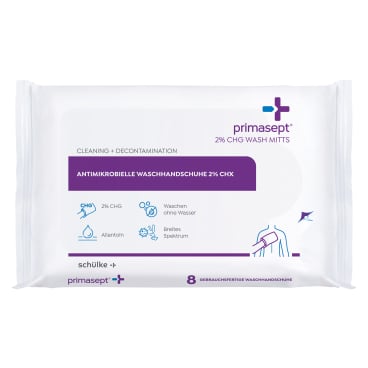 Primasept 2% CHG wash mitts Waschhandschuhe - Antimikrobielle Einmalhandschuhe mit Chlorhexidin - Med-Praxisbedarf