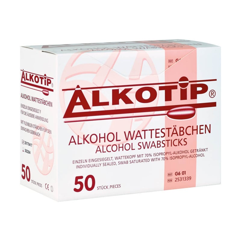 Alkotip Alkoholstäbchen 50 Stück - schnelle Hautdesinfektion vor Impfungen - Med-Praxisbedarf