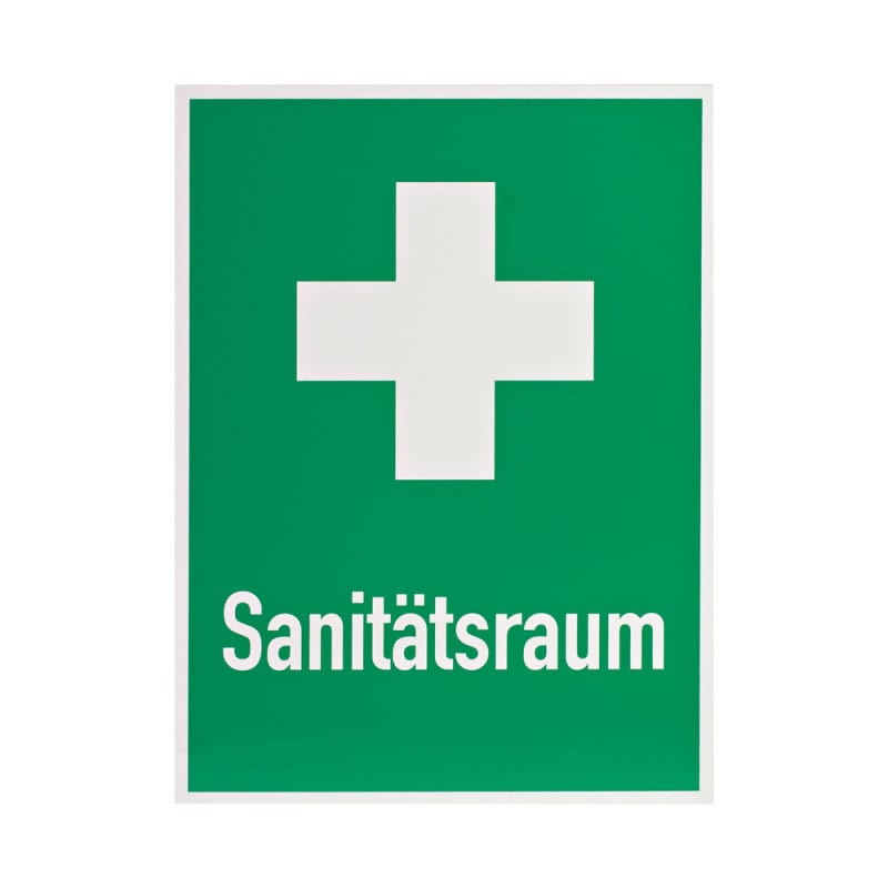Erste-Hilfe-Schild mit Kreuz und Piktogrammen - nach ASR A1.3, robuste Aluminiumausführung - Med-Praxisbedarf