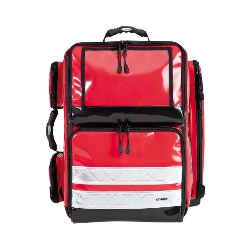 PROFiL Notfallrucksack leer, geöffnet - Innenaufnahme mit Fächern und robustem Planenmaterial für Ausrüstung - Med-Praxisb...
