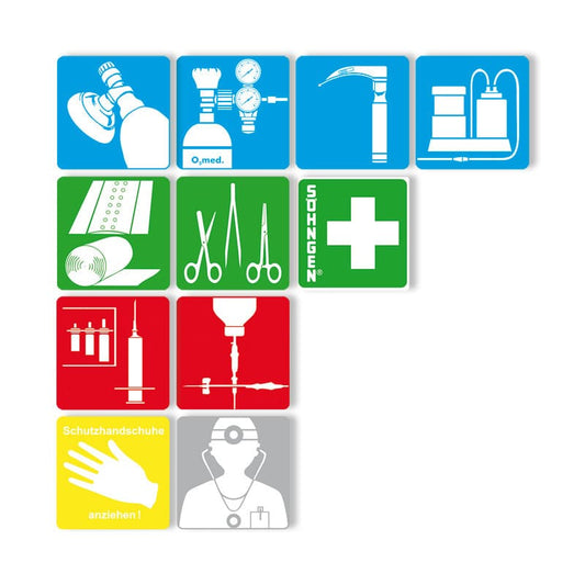 Piktogramm-Serie Notfallmedizin - 11 Symbole für Beatmung, Sauerstoff und Intubation - Med-Praxisbedarf