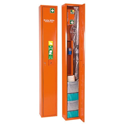 Stehschrank für Krankentrage - platzsparendes System 20x30 cm mit Erste-Hilfe-Inhalt - Med-Praxisbedarf