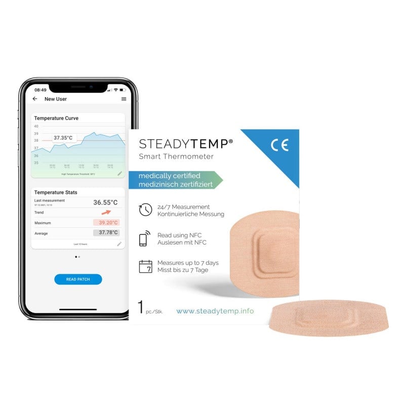 SteadyTemp® Thermometer kontinuierliche Temperaturüberwachung - modernes Messgerät von SteadySense - Med-Praxisbedarf