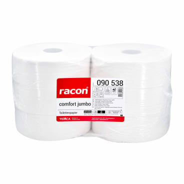 Jumbo Toilettenpapier 380 Meter - 2-lagiges, weißes Praxis-Toilettenpapier von racon comfort - Med-Praxisbedarf