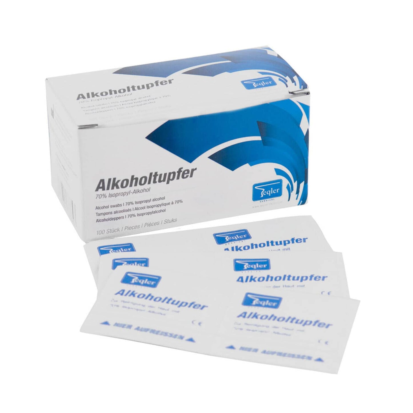 Alkoholtupfer 100 Stück, gebrauchsfertig - für kleine Hautbereiche, einzeln verpackt - Med-Praxisbedarf