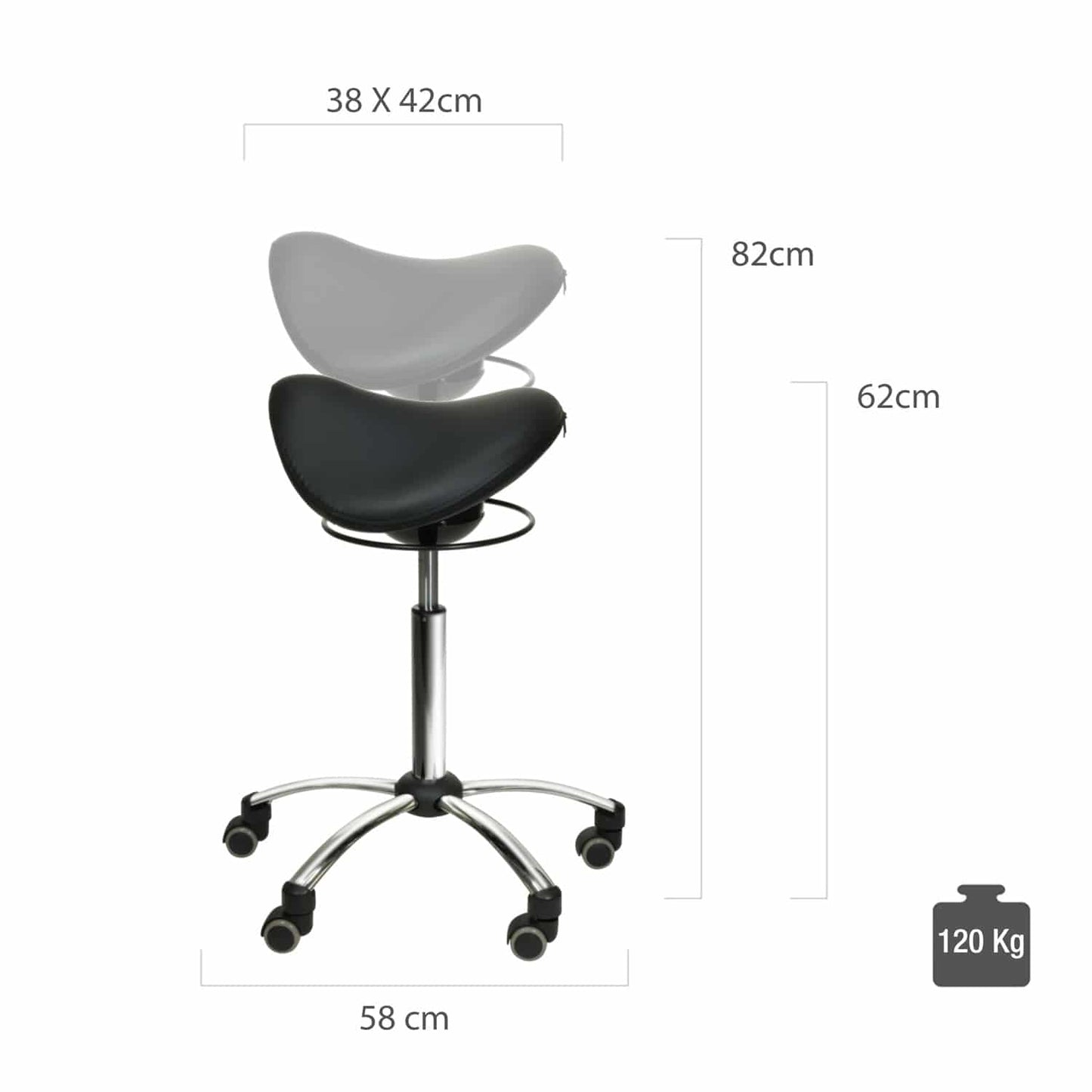 Teqler Comfort-Sattelhocker von vorne - Praktischer Hocker für Behandlungsraum und Labor - Med-Praxisbedarf