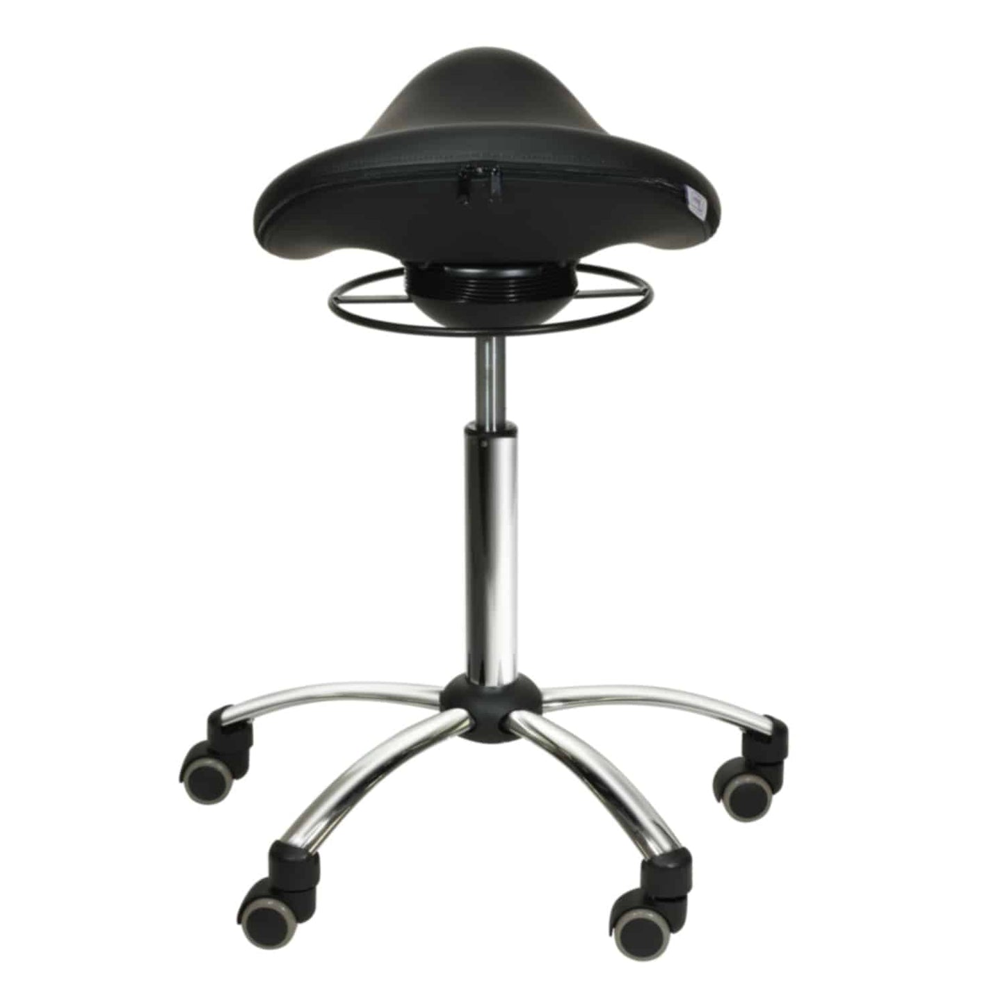 Sattelhocker Comfort mit Swing-Funktion - Detailaufnahme der Sitzfläche und Mechanik - Med-Praxisbedarf