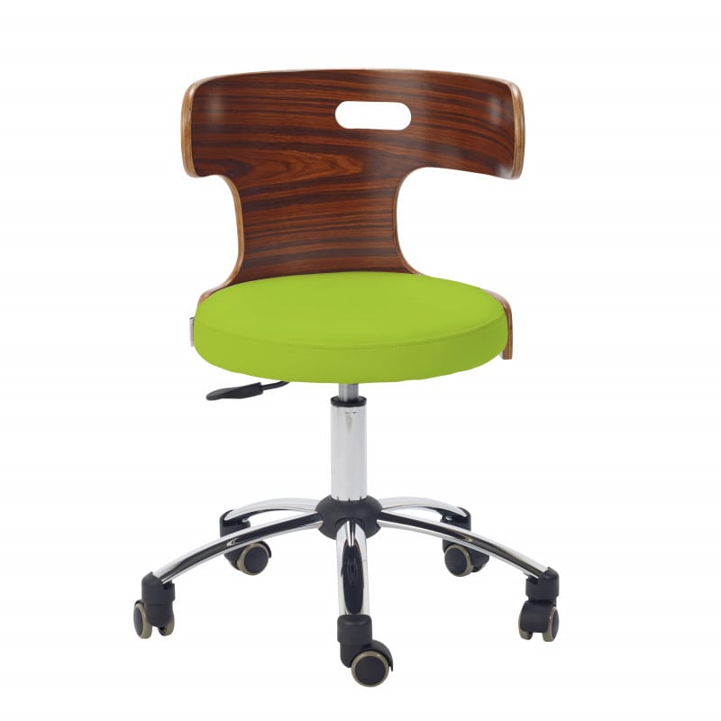 Design-Drehstuhl Teqler in Seitenansicht - geschwungene Rückenlehne aus Holz, Echtleder-Sitz - Med-Praxisbedarf