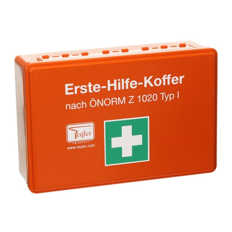 Erste-Hilfe-Kasten Inhalt im Detail - Verbandpäckchen, Schere, Rettungsdecke und Handschuhe - Med-Praxisbedarf