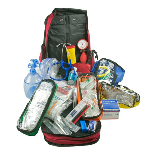 Notfallrucksack gefüllt von Teqler - Komplett ausgestattet für Erste Hilfe Einsätze, 46x25x20 cm - Med-Praxisbedarf