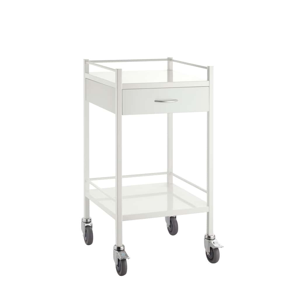Praxiswagen mit Schubladen - geöffnete Schublade für Verbandsmaterial und Instrumente - Med-Praxisbedarf