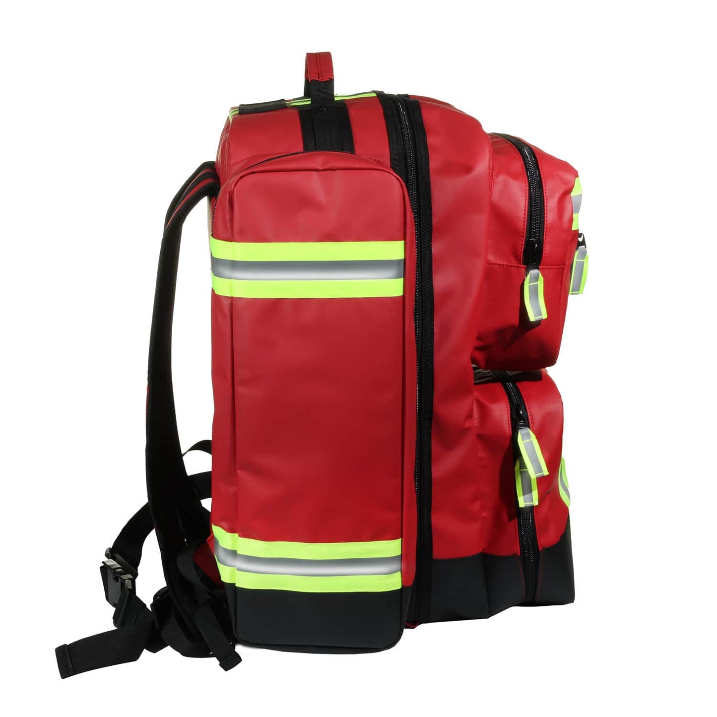Rettungsrucksack Malmedy von der Seite - zeigt die Tiefe und das Volumen des Notfallrucksacks - Med-Praxisbedarf
