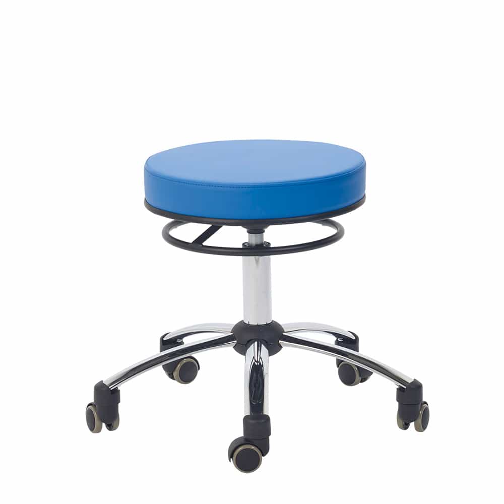 Praxishocker Rollhocker in Blau - Ergonomischer Hocker mit Ringauslöser - Med-Praxisbedarf
