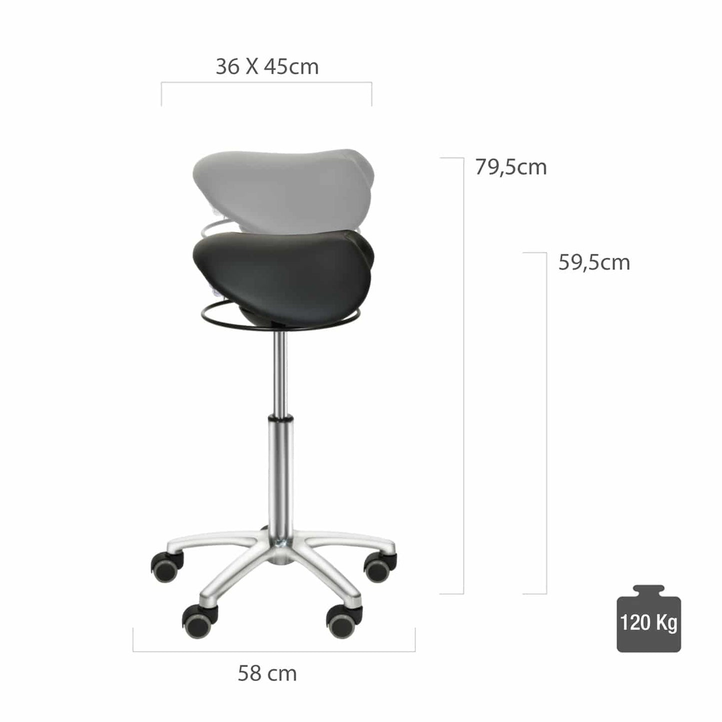Sattelsitz-Hocker mit Schwingfunktion - seitliche Ansicht des Mechanismus und Gestells - Med-Praxisbedarf