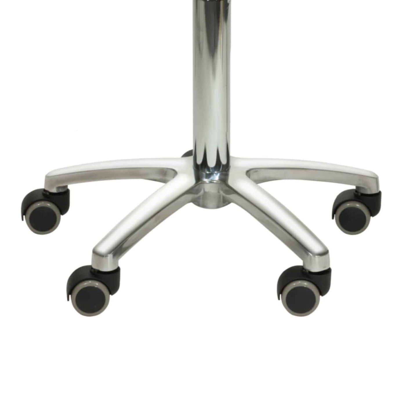 Sattelsitz-Hocker mit Schwing-Mechanismus - Frontansicht auf rollbarem Untersatz - Med-Praxisbedarf