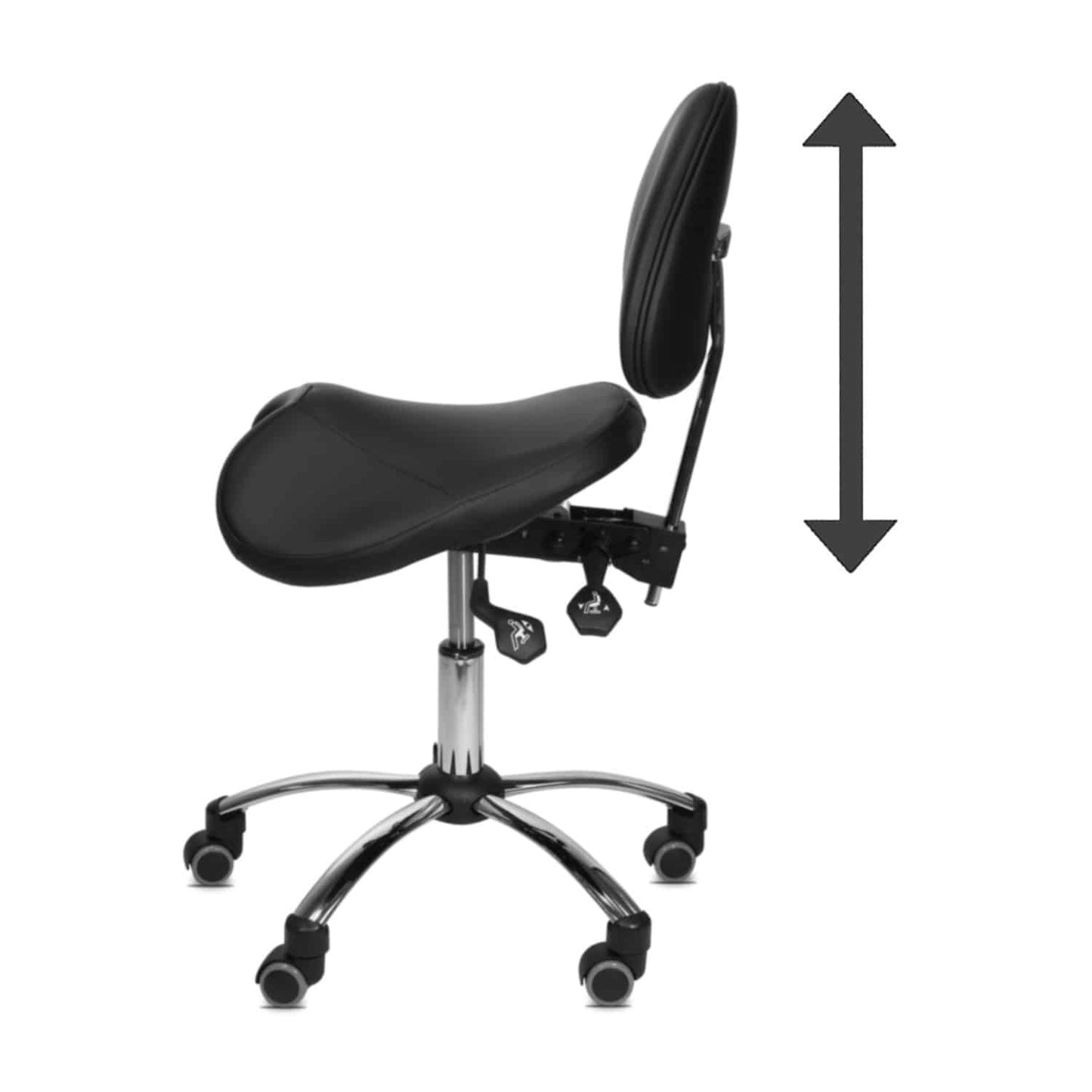 Ergonomische Sitzposition auf Sattelsitzstuhl - entlastet Wirbelsäule bei der Arbeit - Med-Praxisbedarf