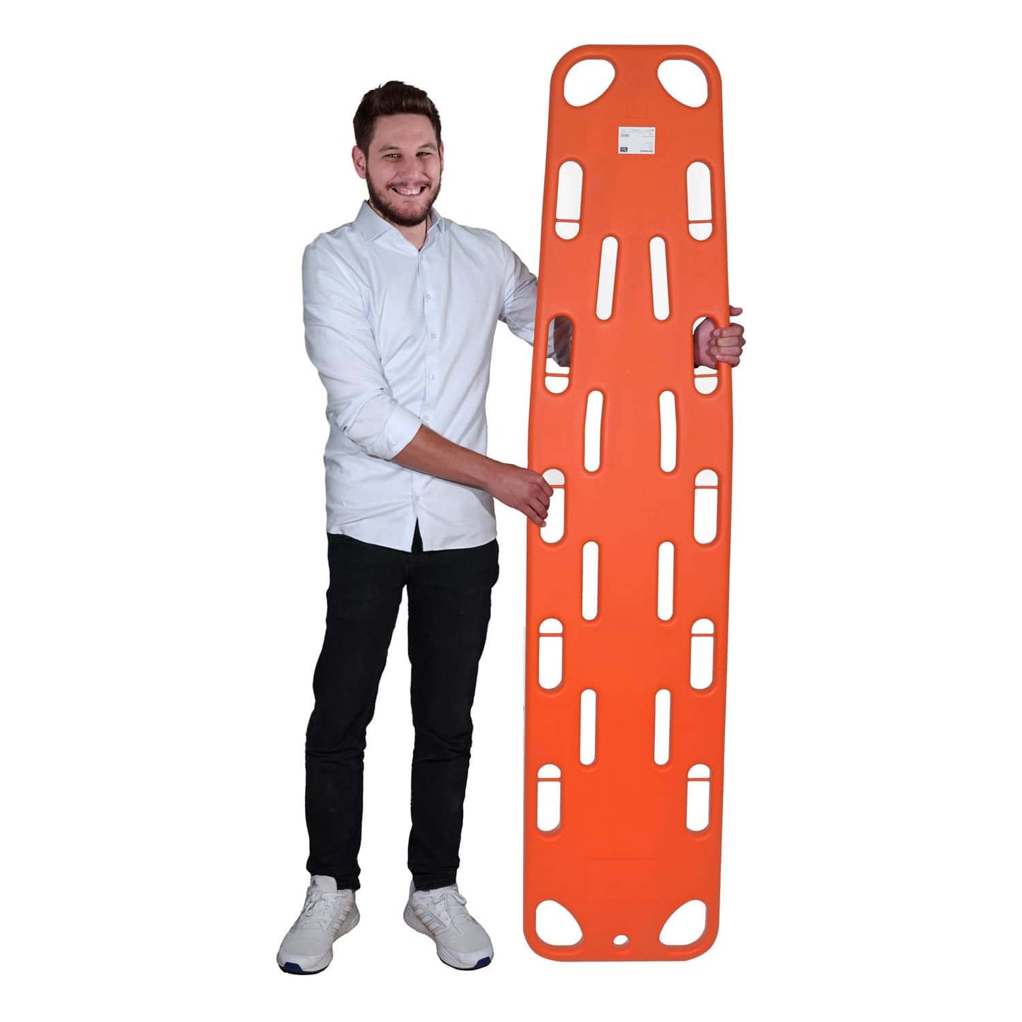 Spineboard im Einsatz - Patientensicherung auf der Trage mit Gurten - Med-Praxisbedarf