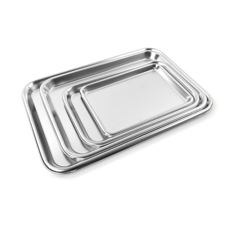 Teqler Tablett aus Edelstahl, Detailaufnahme - glatte Oberfläche, leicht zu reinigen, Maße 21 x 11 cm - Med-Praxisbedarf