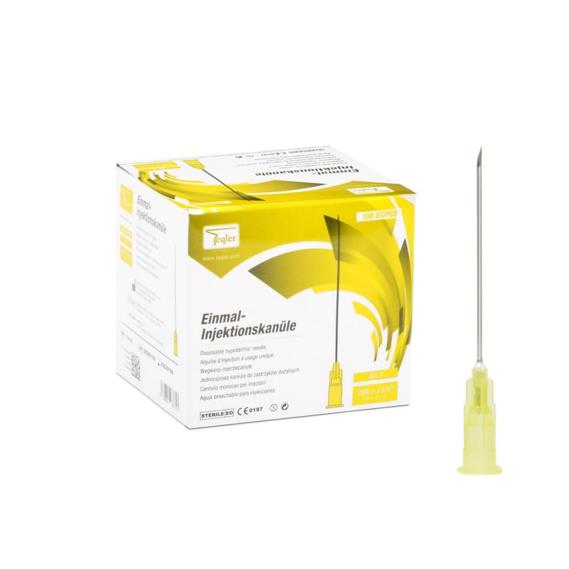 Teqler Einmalkanülen sterile Injektionskanülen - mit Luer-Lock Ansatz, aus Chrom-Nickel-Stahl - Med-Praxisbedarf