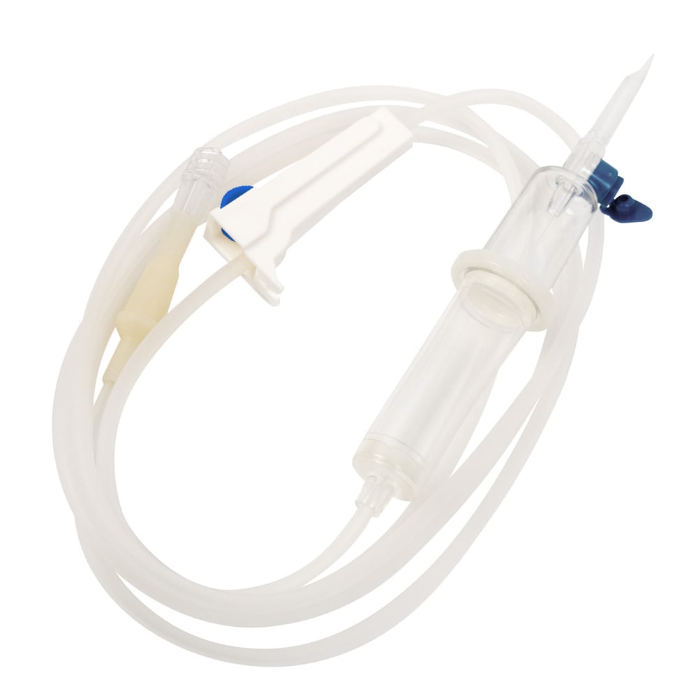 Detail der Rollenklemme am Infusionssystem - einhändige, präzise Dosierung für Infusionen - Med-Praxisbedarf