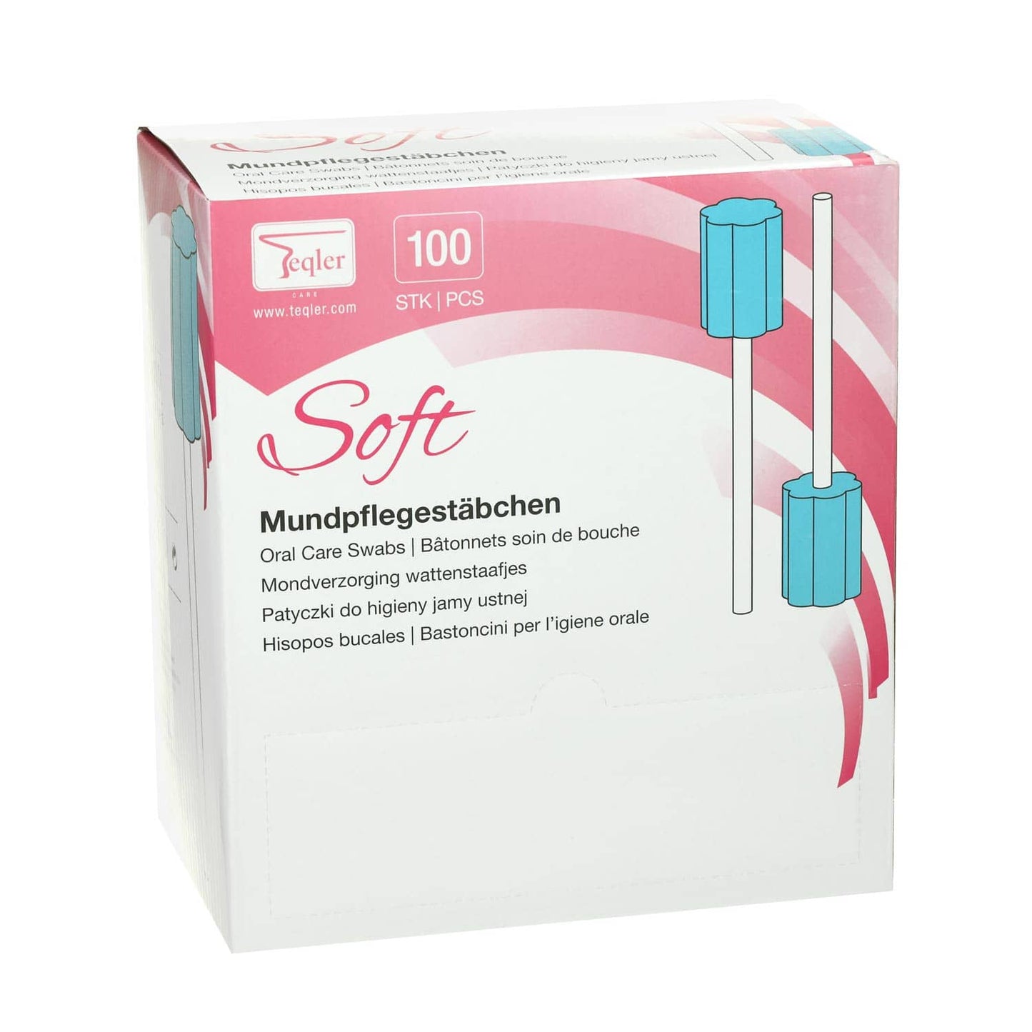 Mundpflegestäbchen Teqler Soft in Nahaufnahme - zeigt den besonders weichen, saugfähigen Schaumstoffkopf im Detail - Med-P...