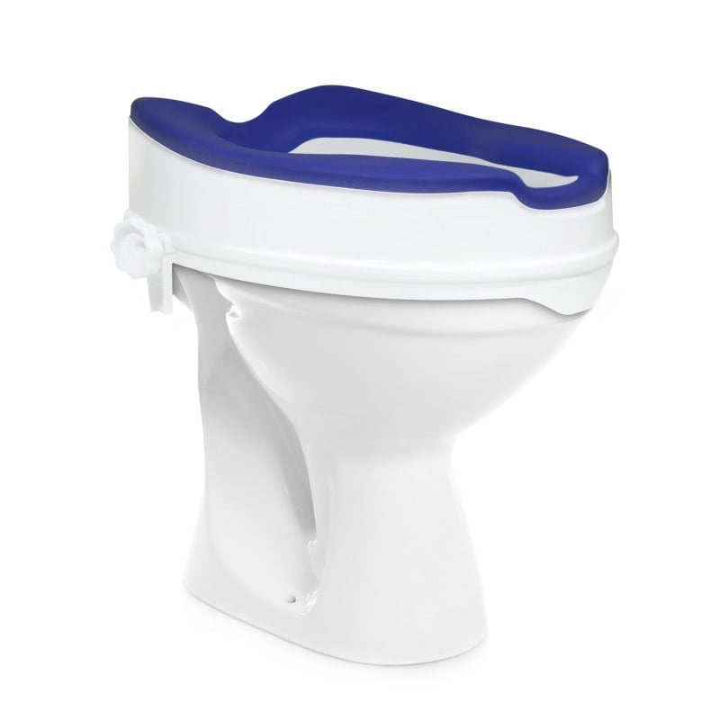 Seitenansicht der Teqler Toilettensitz-Erhöhung, zeigt ergonomische Form und Höhe - Med-Praxisbedarf