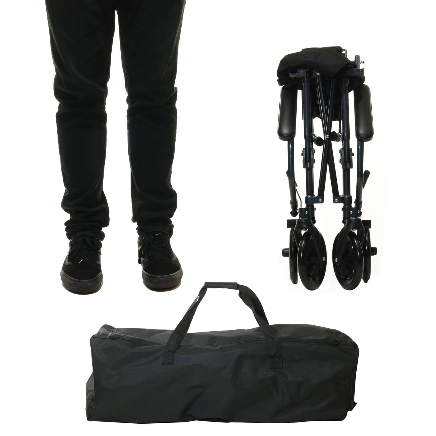 Patient in Transportrollstuhl - komfortable Sitzposition für kurze Transportwege - Med-Praxisbedarf