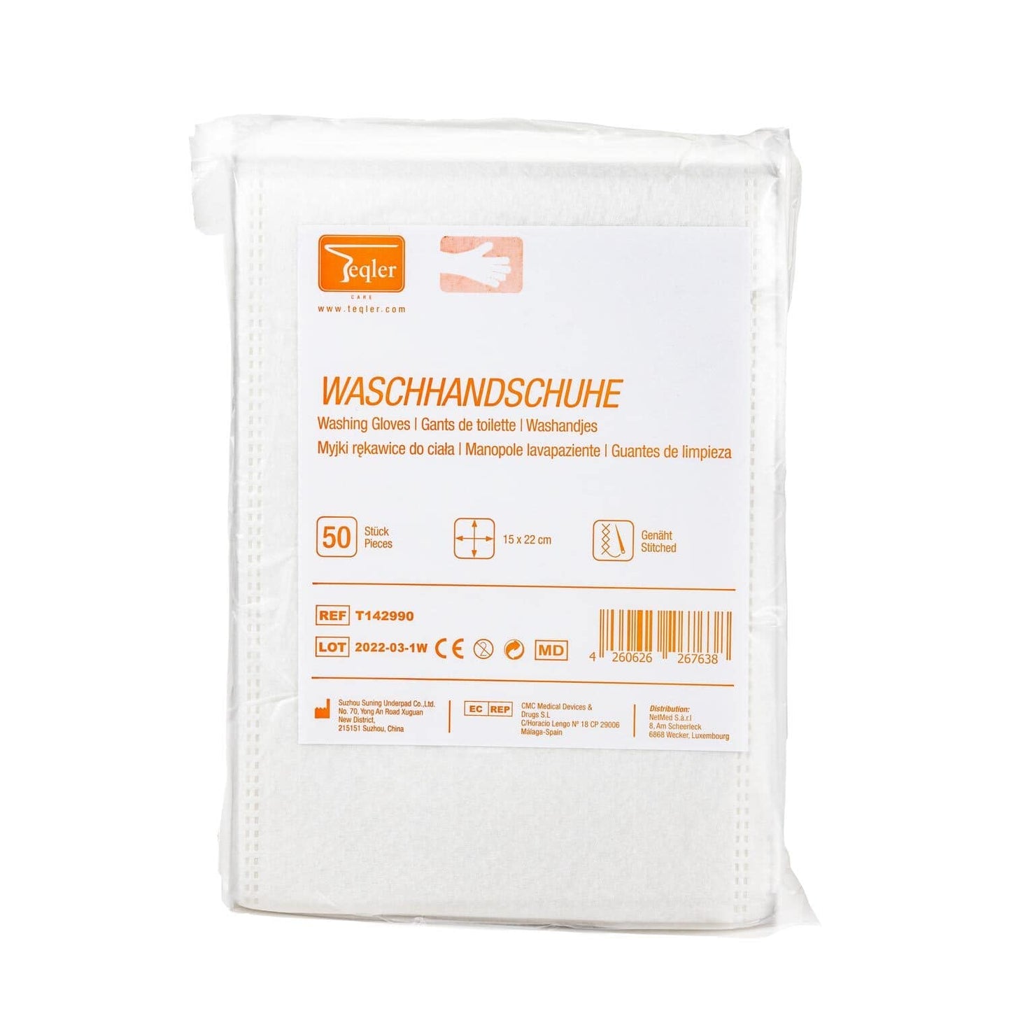 Waschhandschuhe für Patientenwaschung - Größe 15x22 cm, 50 Stück pro Beutel - Med-Praxisbedarf