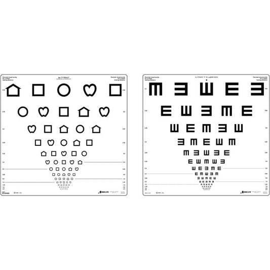 Screening-Tafel LEA Symbole und E-Haken - für Sehschärfenprüfung, Visus 0.10 bis 2.00 - Med-Praxisbedarf