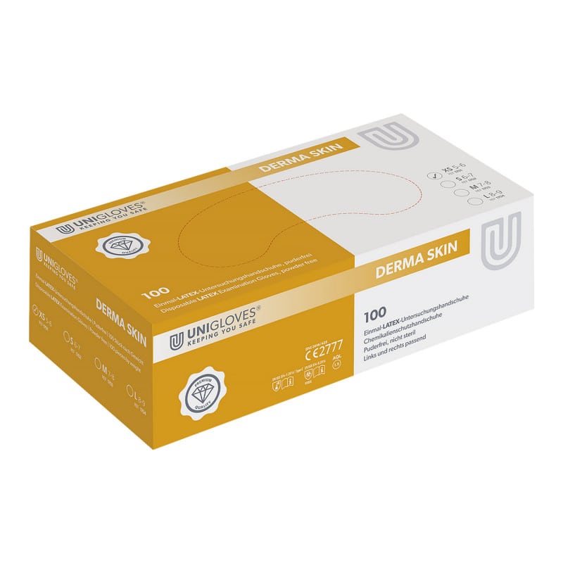 Einmalhandschuhe Unigloves Derma Skin - ungepudert, niedriger Proteingehalt 12.3 µg/g - Med-Praxisbedarf