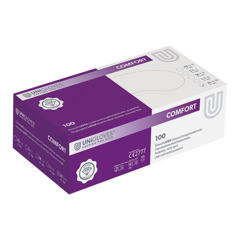 Unigloves Comfort Einmalhandschuh unsteril - Latex Handschuh für Schutz vor Kontamination - Med-Praxisbedarf