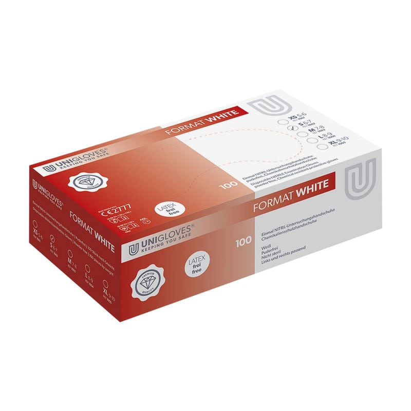 Untersuchungshandschuhe Format White - Nitrilhandschuhe von Unigloves in Weiß - Med-Praxisbedarf