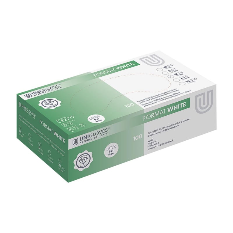 Unigloves Nitrilhandschuhe weiß - Format White in Größe L, einzeln entnehmbar - Med-Praxisbedarf